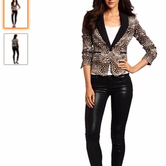 BCBGMaxAzria BOWIE Feather XXS Camel Combo Leopard print Tuxedo Blazer Jacket - Picture 13 of 16